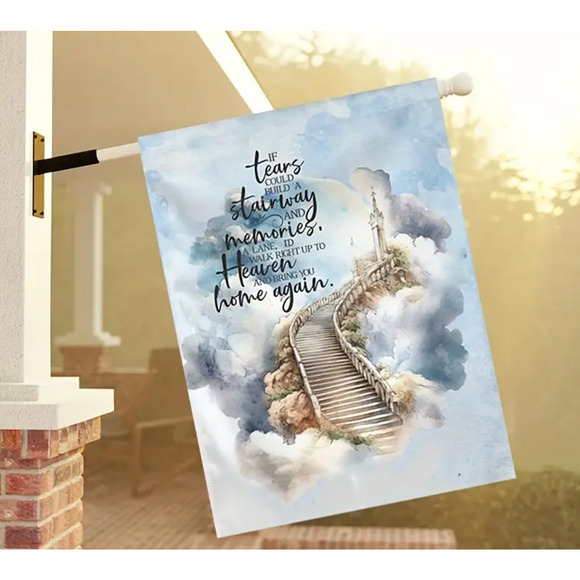 "Tears Started, Memories followed" Memorial Garden Flag - 12"x18" Double-Sided - Picture 4 of 5